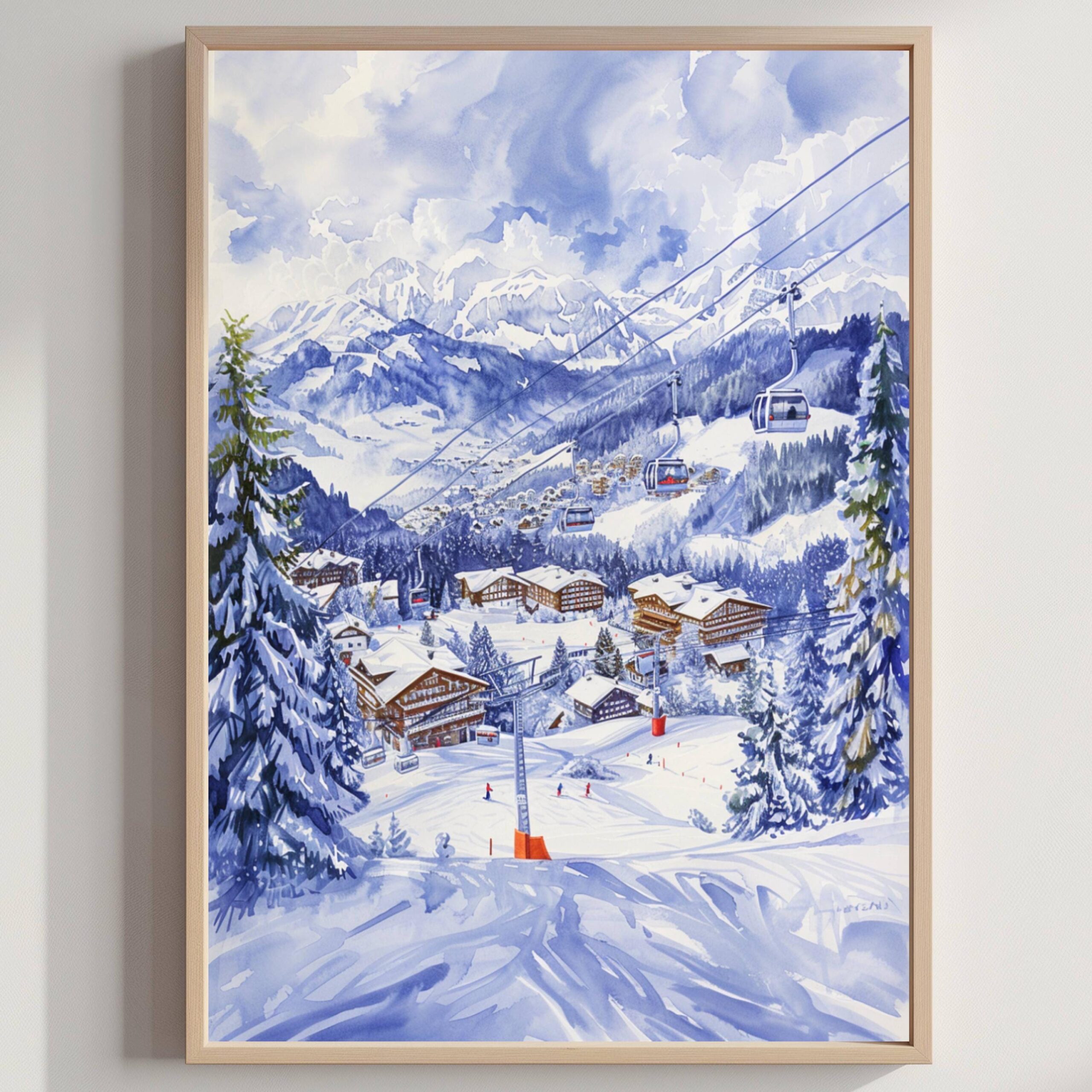 Gstaad Ski Resort Switzerland Watercolor Print: Vacation Travel Art Poster
