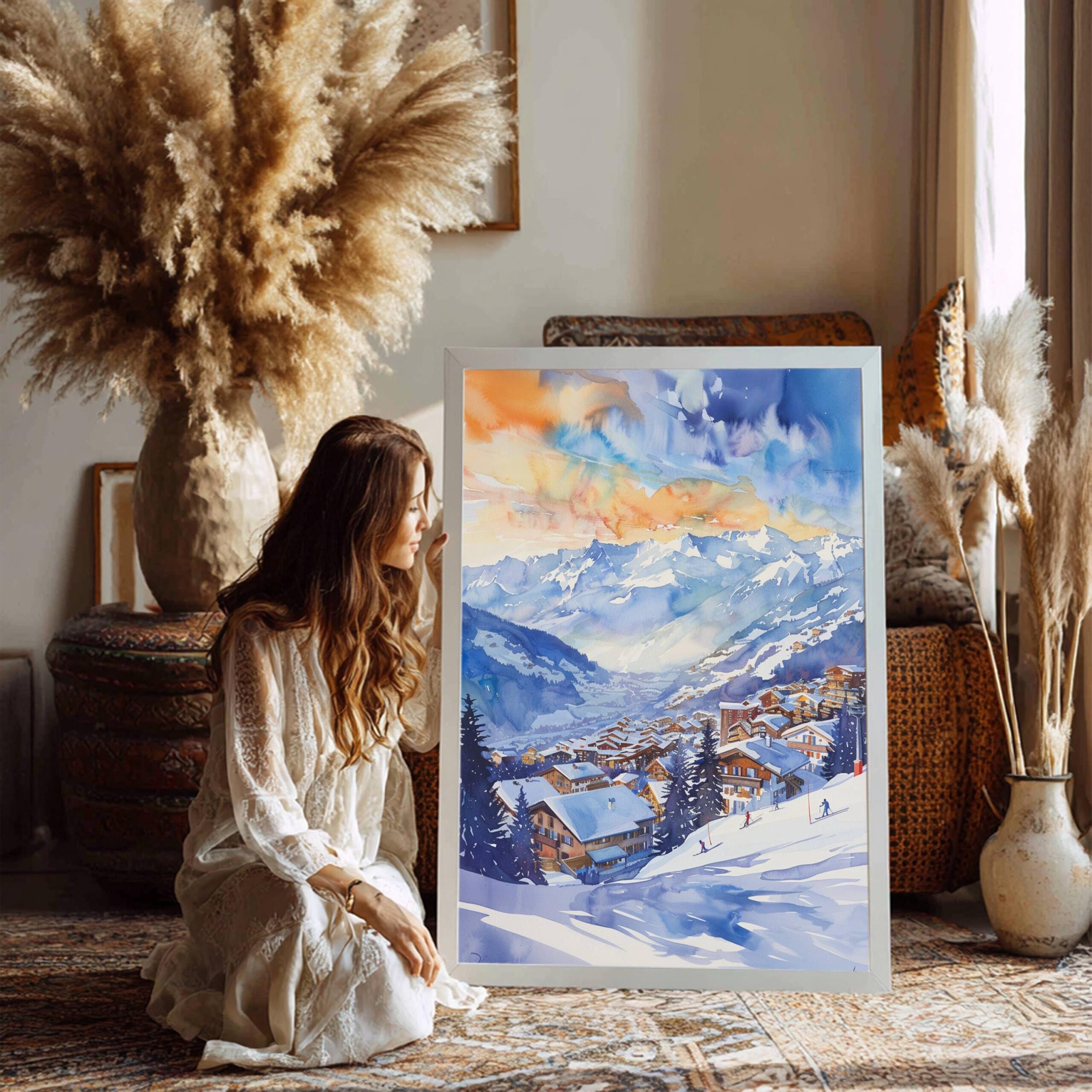 Verbier Ski Resort Switzerland Watercolor: Vacation Travel Art Poster - Image 3