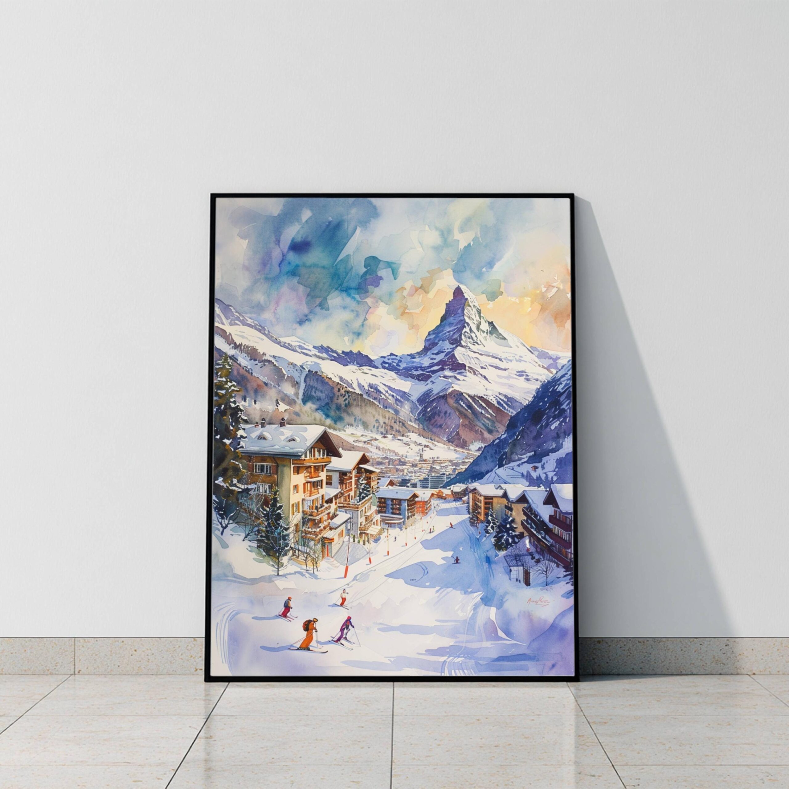 Zermatt Ski Resort Switzerland Watercolor: Vacation Travel Art Poster - Image 8