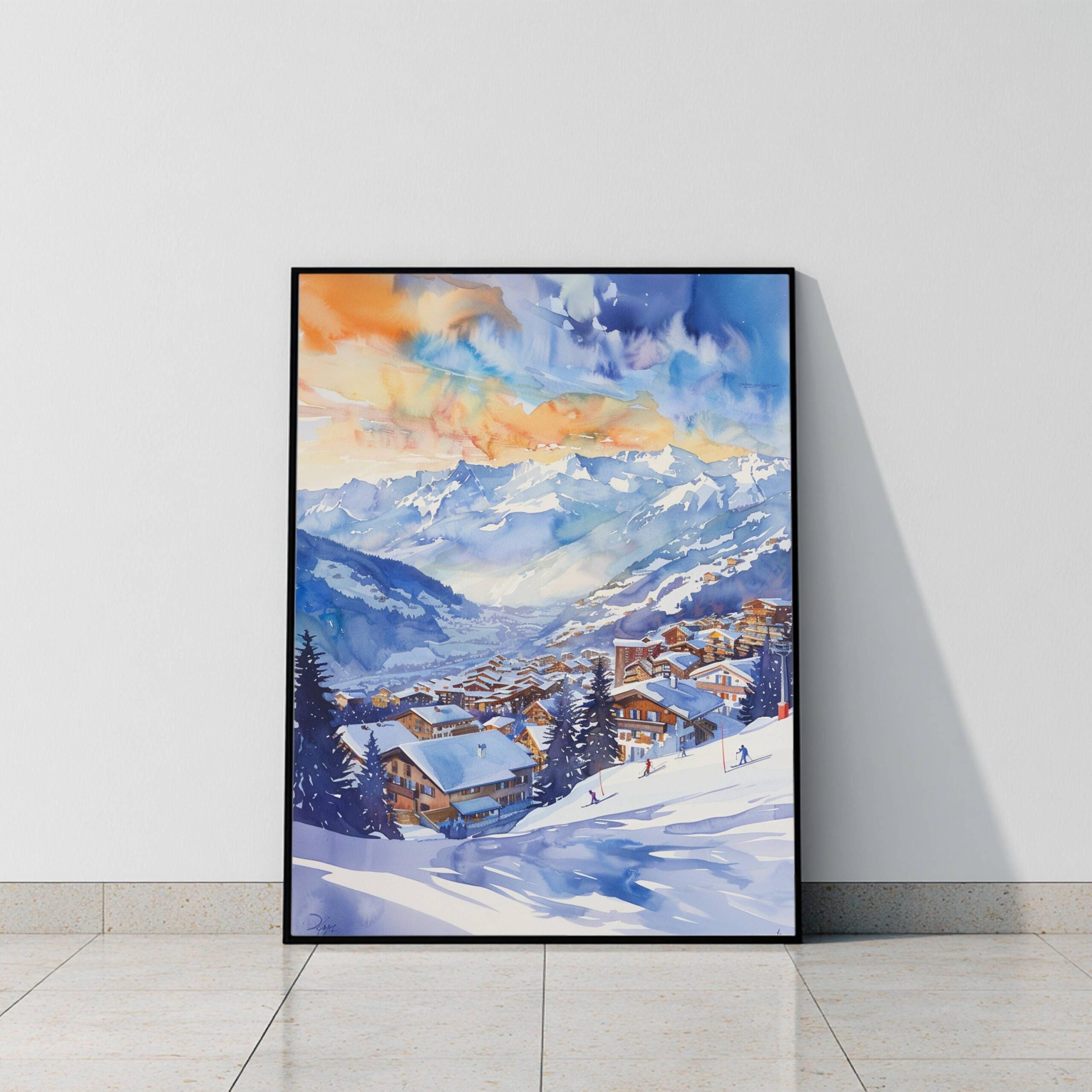 Verbier Ski Resort Switzerland Watercolor: Vacation Travel Art Poster - Image 8