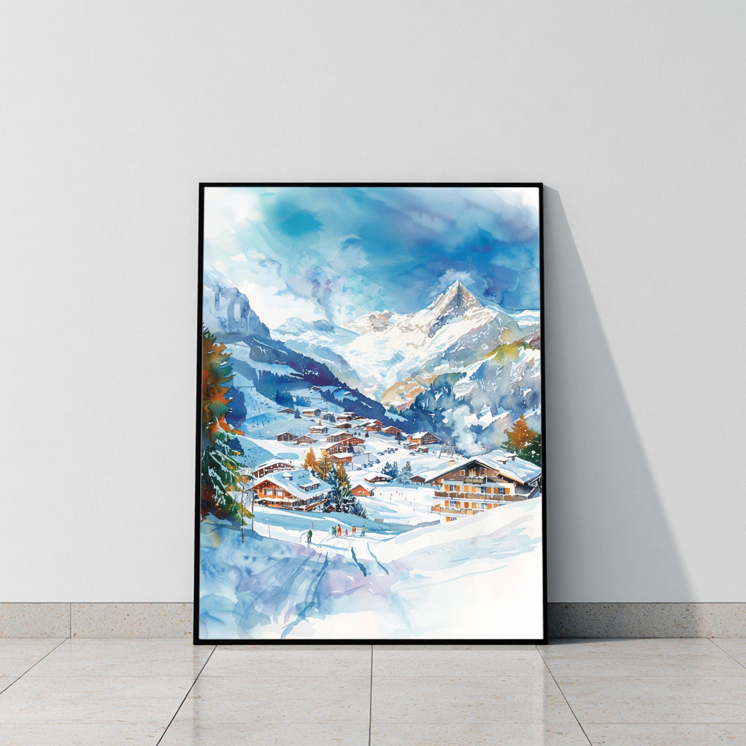 Grindelwald Ski Resort Switzerland Watercolor Print: Vacation Travel Art Poster - Image 8