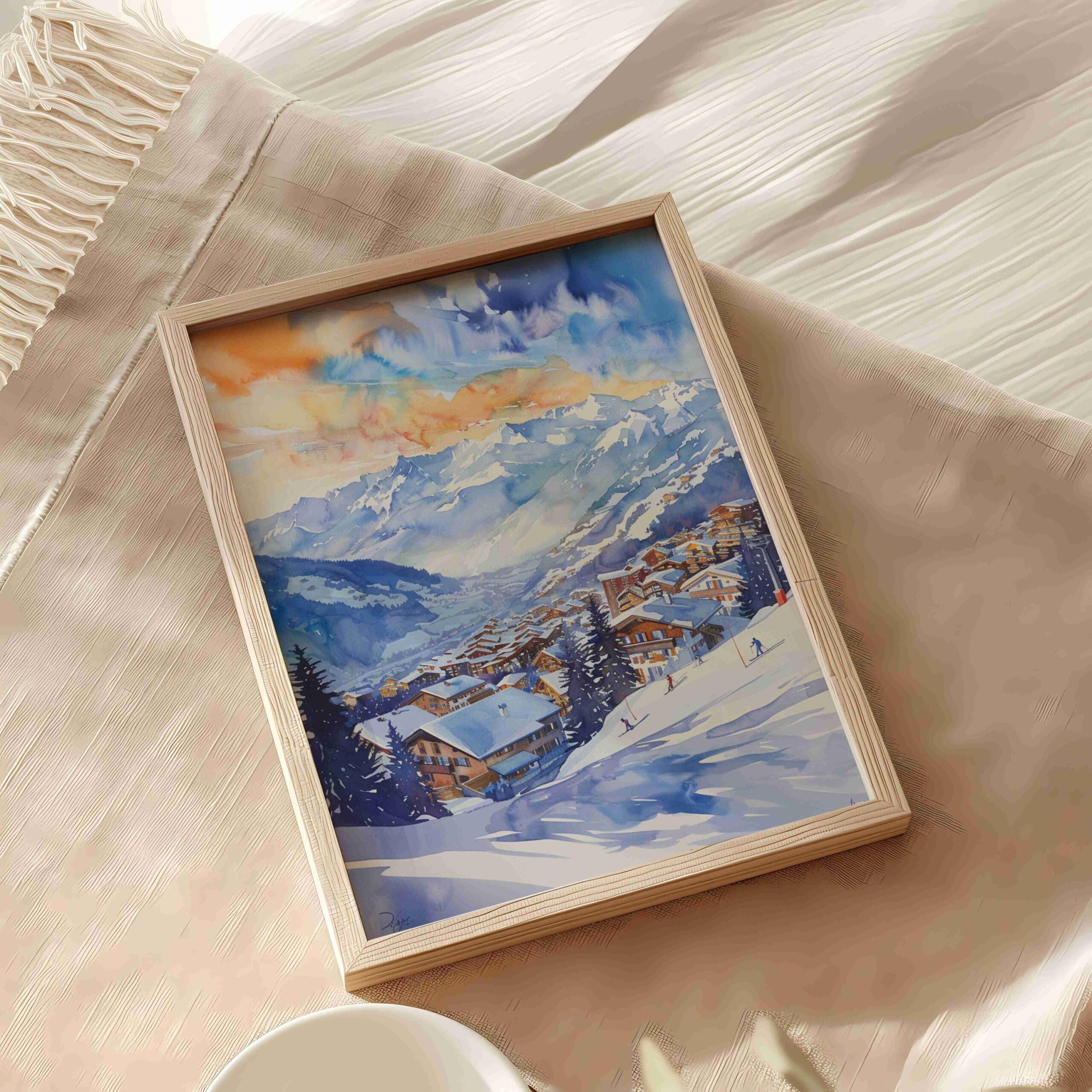 Verbier Ski Resort Switzerland Watercolor: Vacation Travel Art Poster - Image 9