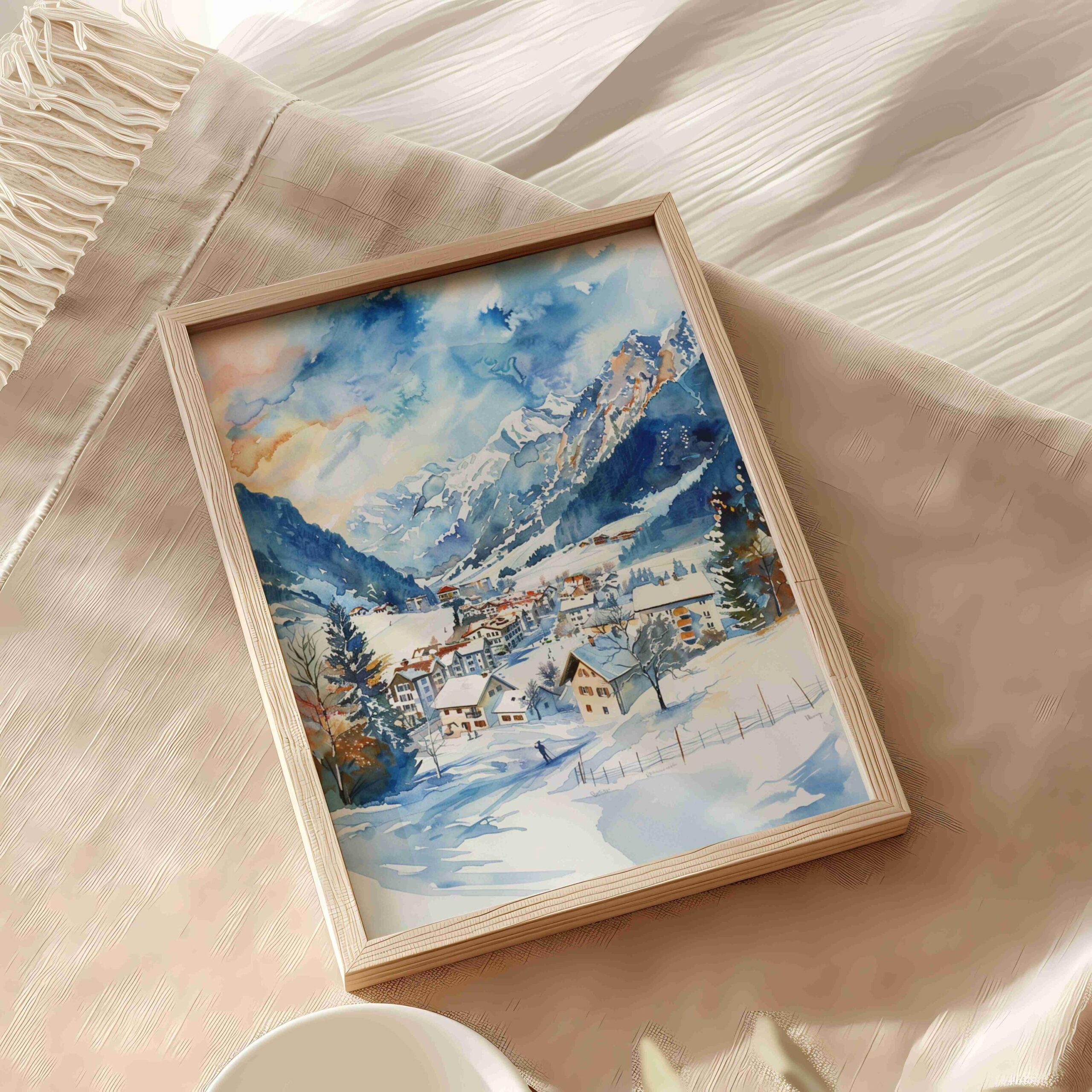 Engelberg Ski Resort Switzerland Watercolor Print: Vacation Travel Art Poster - Image 9