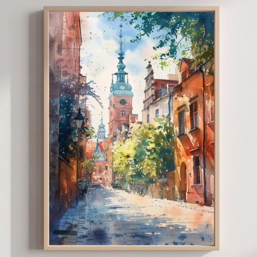 Warsaw Poland Europe Watercolor Print: Vacation Travel Art Poster