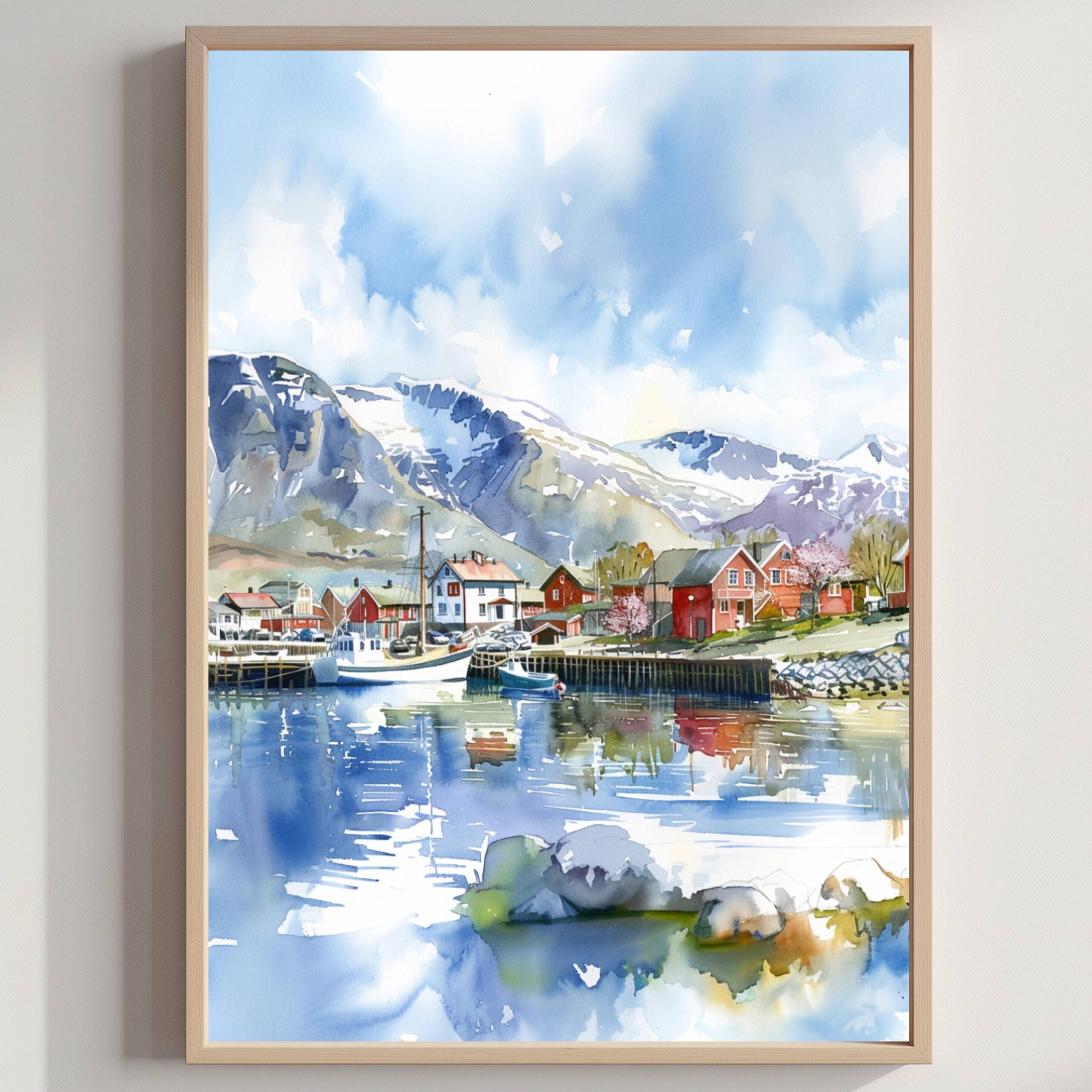 Tromsø Norway Scandinavia Watercolor Print: Vacation Travel Art Poster