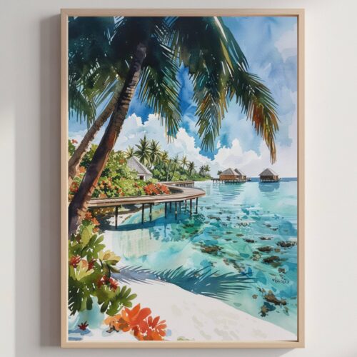 Baros Maldives Asia Watercolor: Asian Travel Art Poster