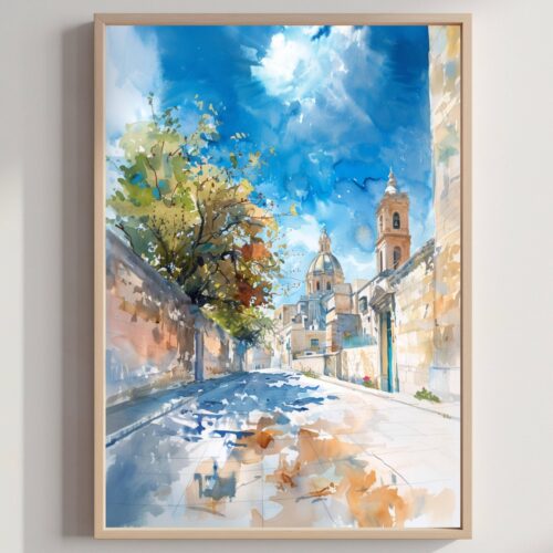 Mdina Malta Europe Watercolor: Travel Art Poster
