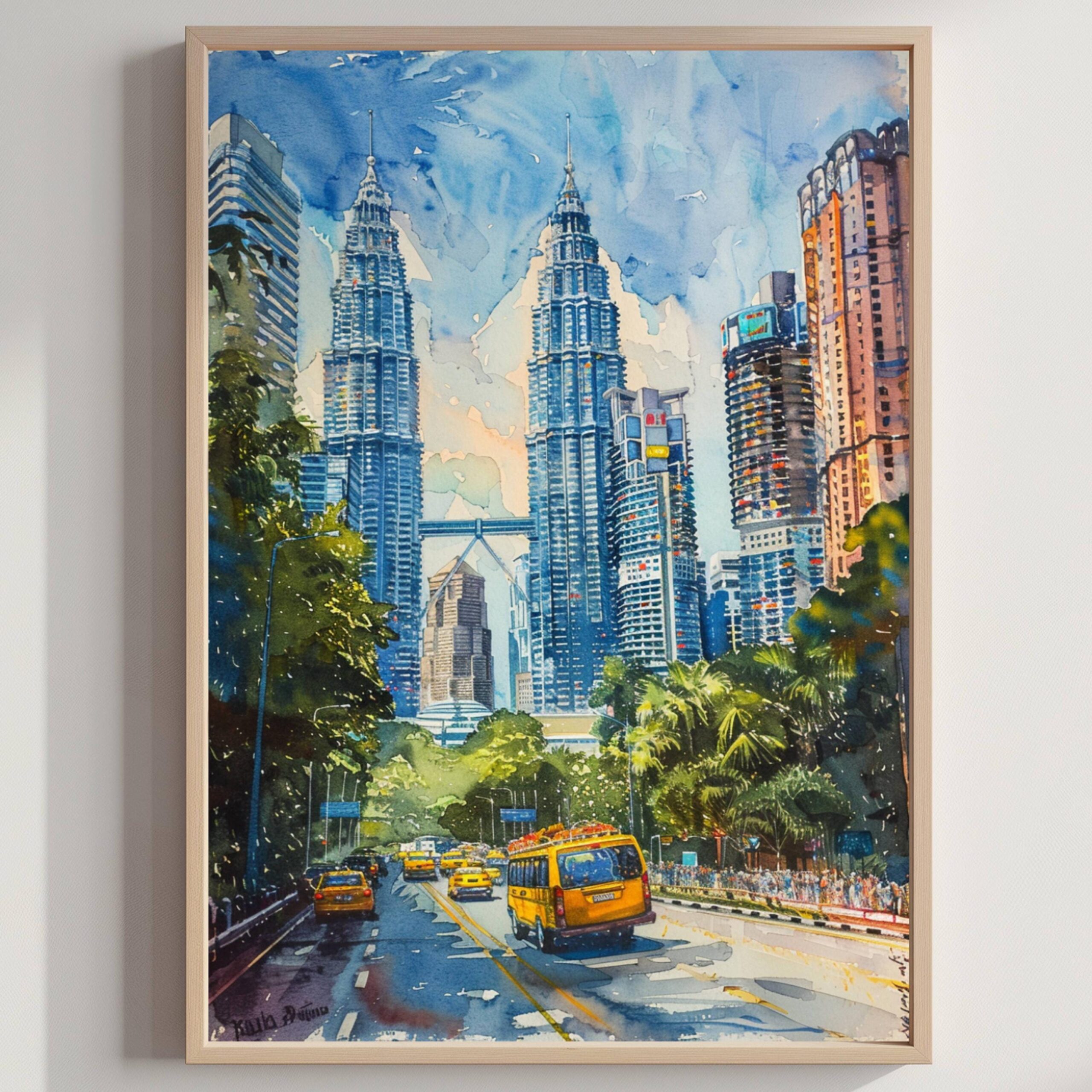Kuala Lumpur Malaysia Asia Watercolor Print: Travel Art Poster