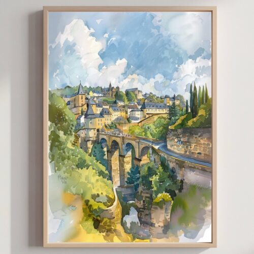Luxembourg Europe Watercolor: Travel Art Poster