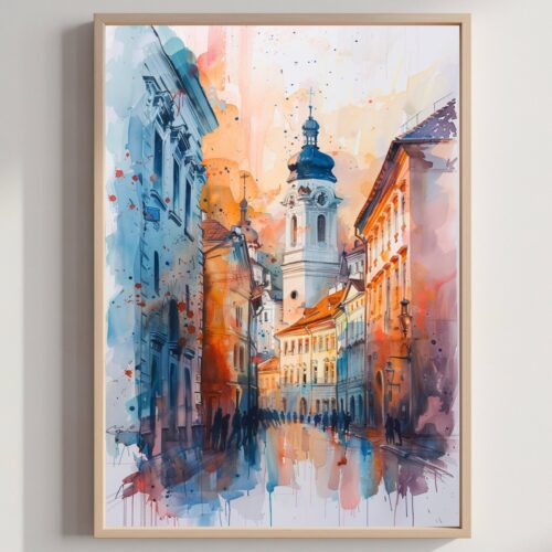 Vilnius Lithuania Europe Watercolor: Travel Art Poster