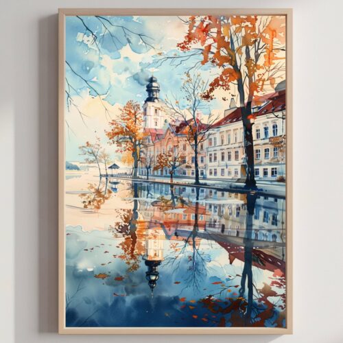 Riga Latvia Europe Watercolor: Travel Art Poster