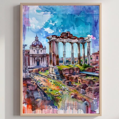 Roman Forum Rome Italy Watercolor: Travel Art Print