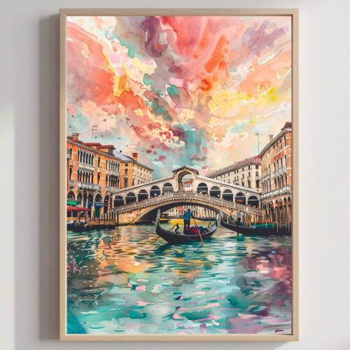 Ponte di Rialto Venice Italy Watercolor: Travel Art Print