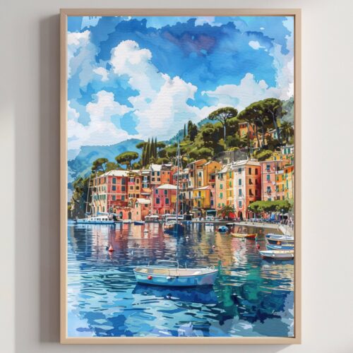 Portofino Italy Europe Watercolor: Travel Art Print