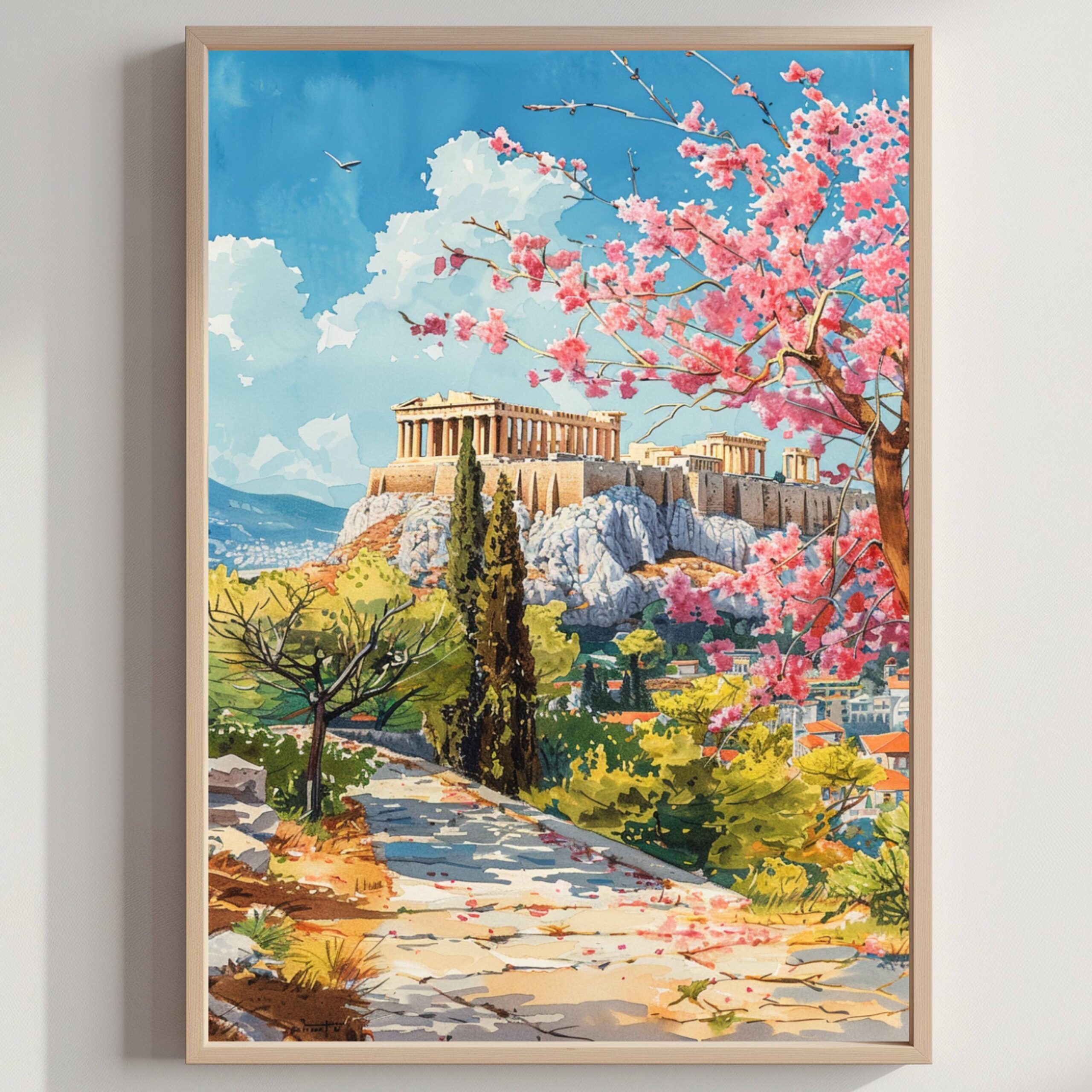 Athens Greece Europe Watercolor: Greek Travel Art Poster