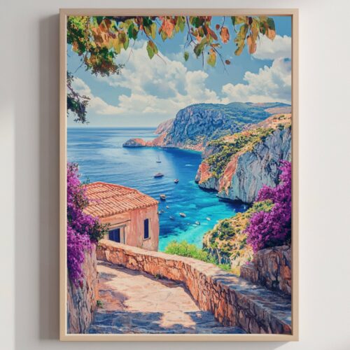 Zakynthos Island Greece Watercolor: Travel Art Poster