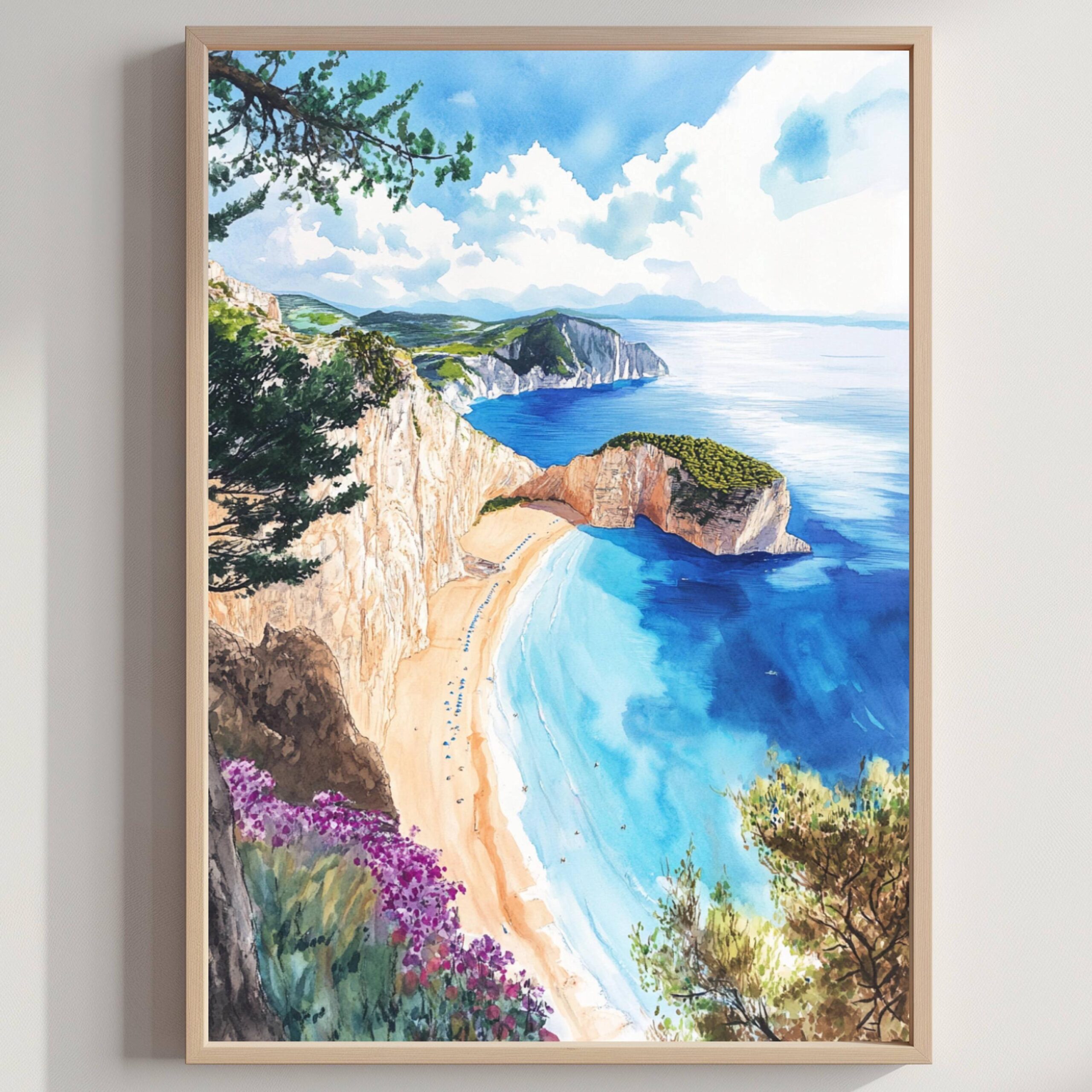 Navagio Beach Elatia Greece Watercolor: Travel Art Poster