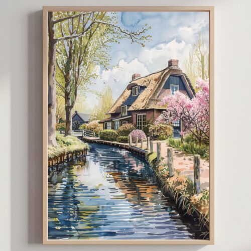 Giethoorn The Netherlands (Holland) Europe Watercolor Print: Travel Art Poster
