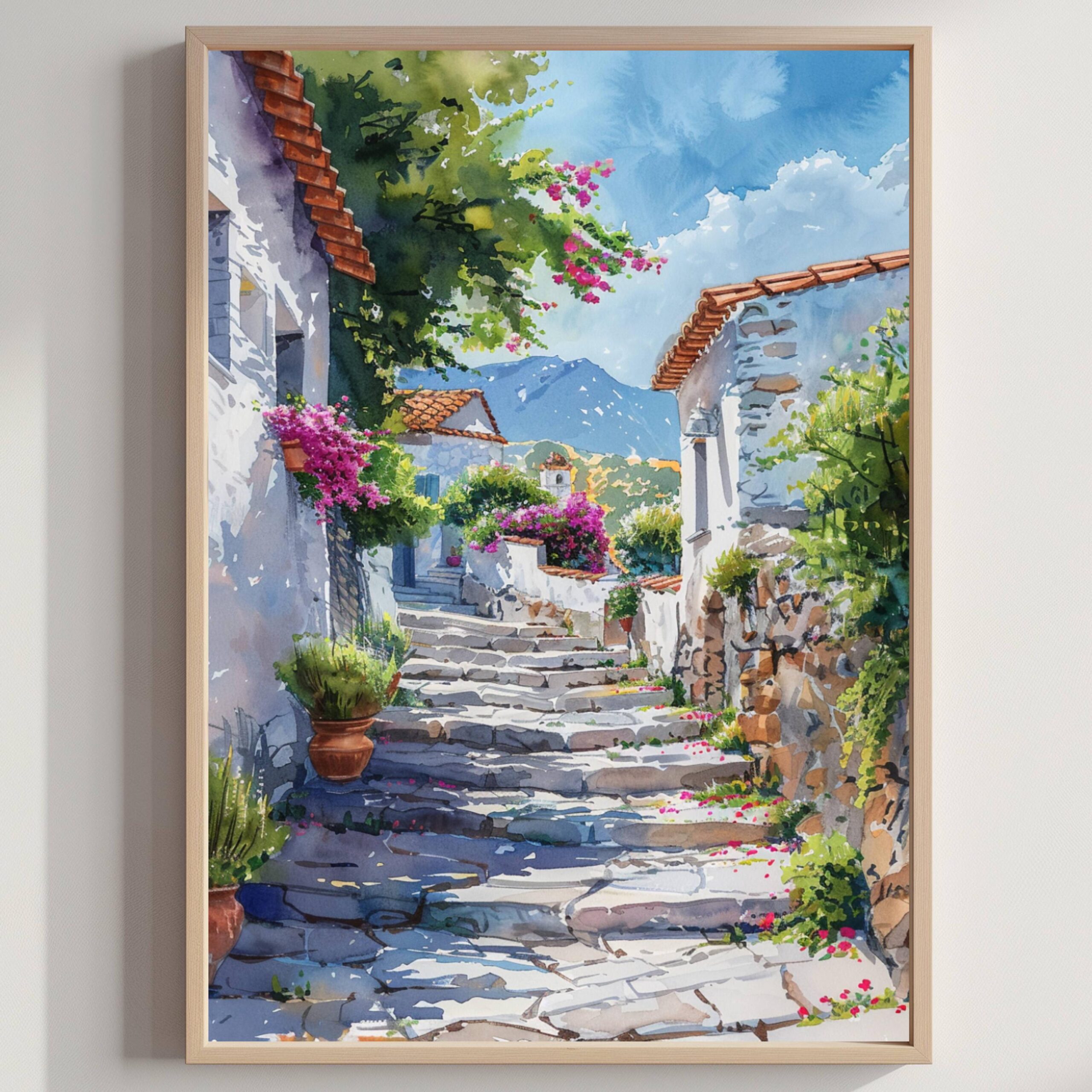 Greece Europe Watercolor Print: Greek Travel Art Poster