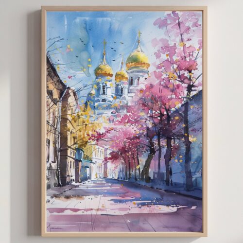 St Sophia's Cathedral Kyiv Ukraine Watercolor Print: Travel Wall Art