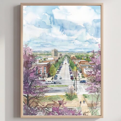 Bismarck North Dakota USA Watercolor: American Travel Art Poster