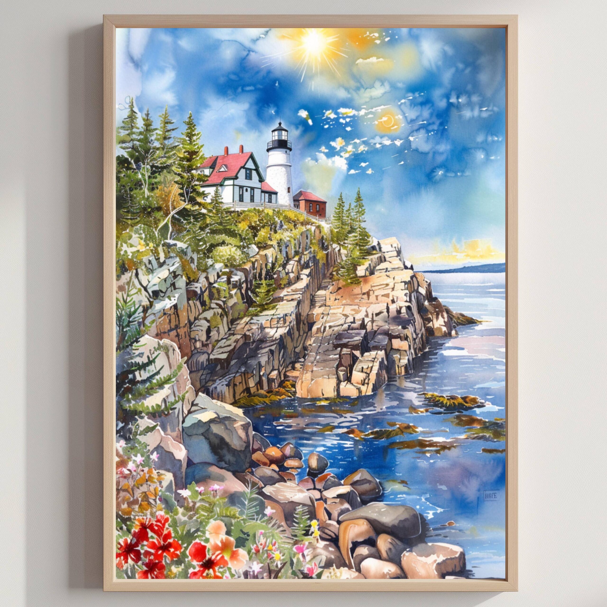 Acadia National Park Maine USA Watercolor: Travel Art Poster