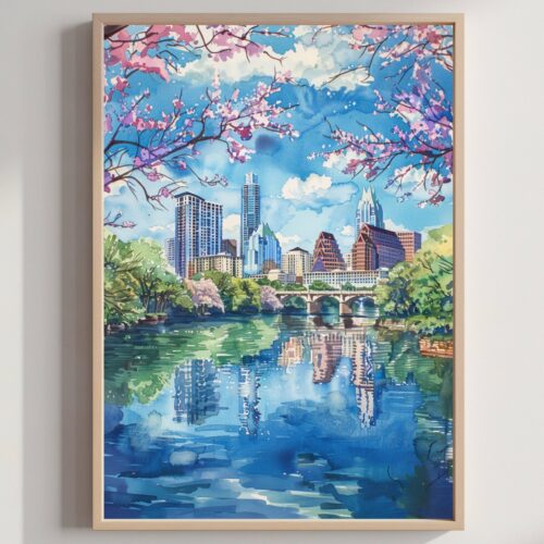 Austin Texas USA Watercolor: American Travel Art Poster