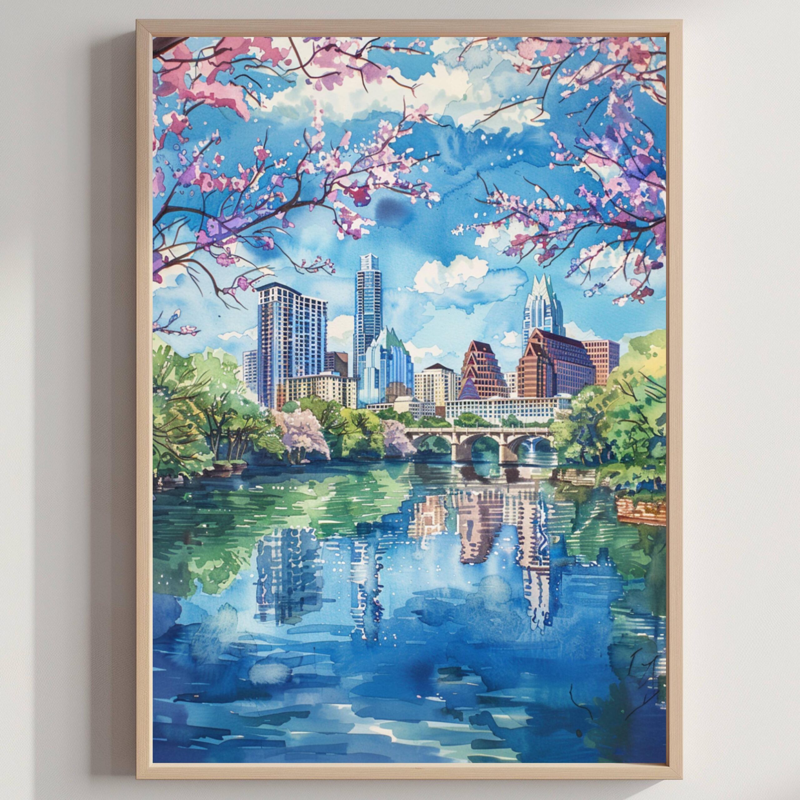 Austin Texas USA Watercolor: American Travel Art Poster