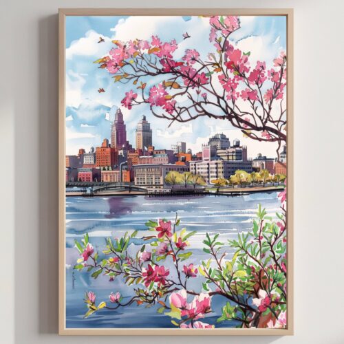 Albany New York USA Watercolor: American Travel Art Poster