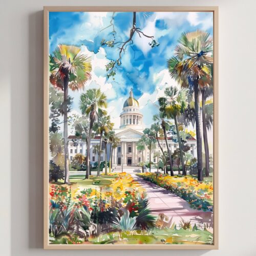 Tallahassee Florida USA Watercolor Print: Travel Art Poster