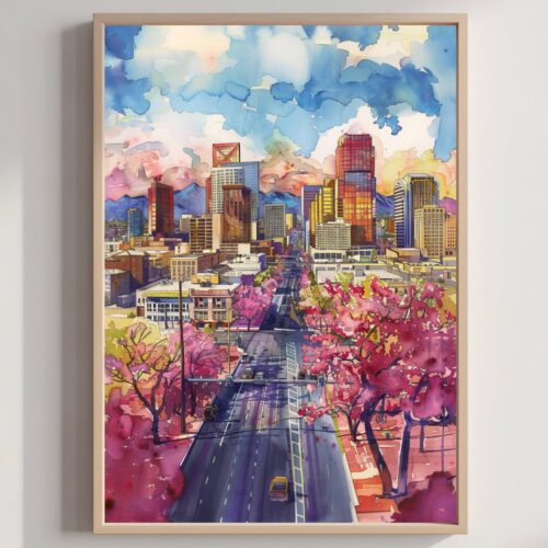 Phoenix Arizona USA Watercolor: Travel Art Poster