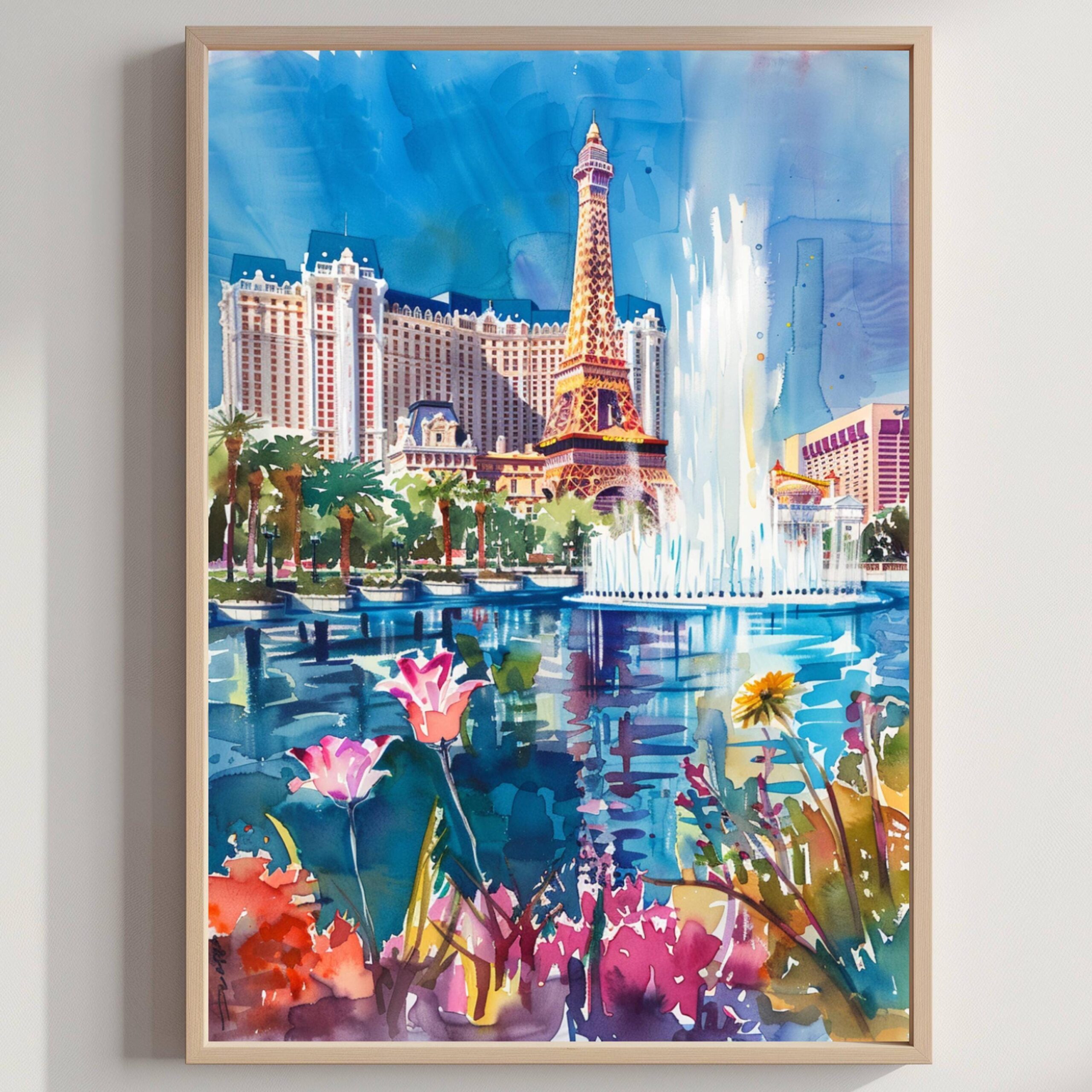 Las Vegas Nevada USA Watercolor: Travel Art Poster