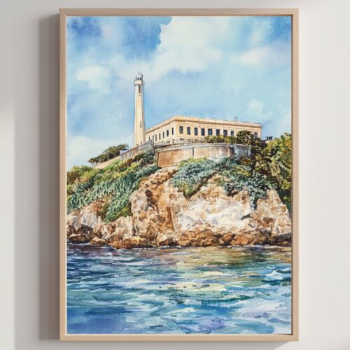 Alcatraz Island California USA Watercolor: American Travel Art Poster