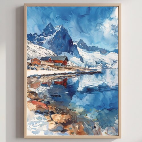 Island of Greenland Watercolor Print: North America Travel Art Poster