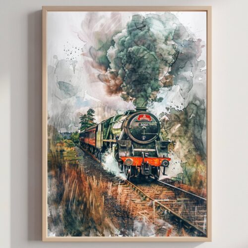 The Flying Scotsman Locomotive Watercolor: Scotland Travel Poster