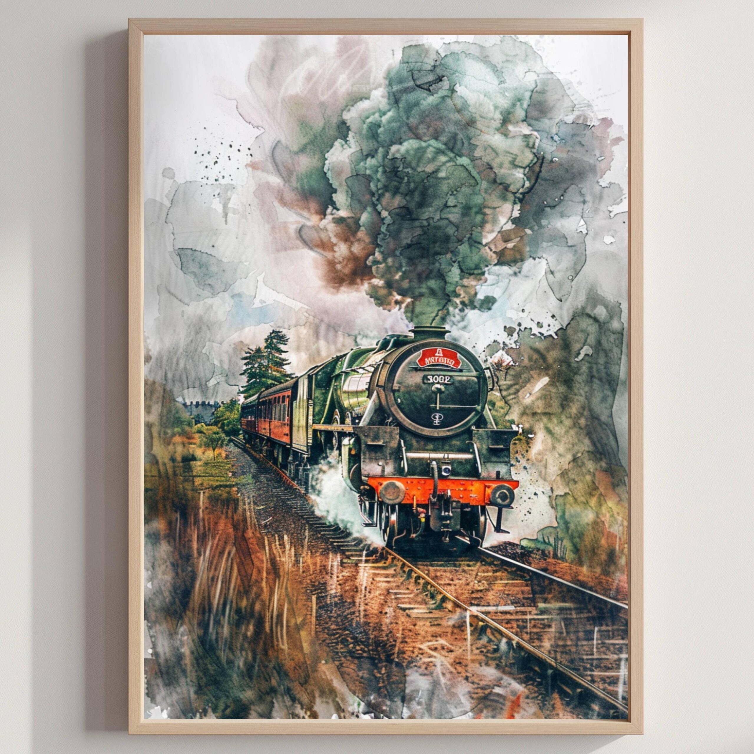 The Flying Scotsman Locomotive Watercolor: Scotland Travel Poster