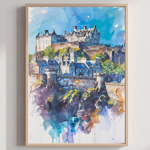 Edinburgh Castle Scotland Watercolor Print: Scottish Travel Art Poster