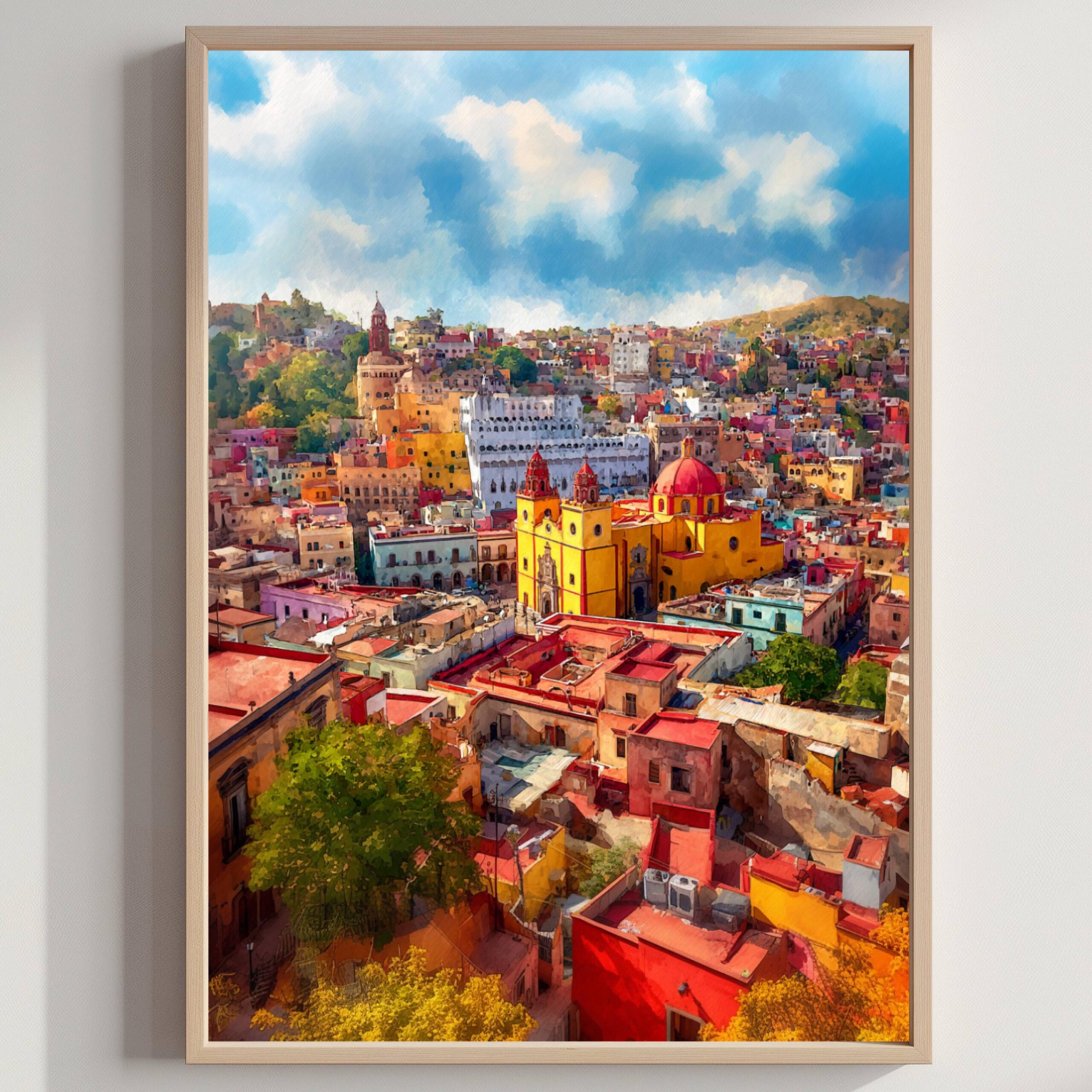 Guanajuato Mexico Watercolor Print: North America Travel Art Poster