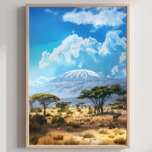 Mount Kilimanjaro Tanzania Watercolor: Africa Travel Poster