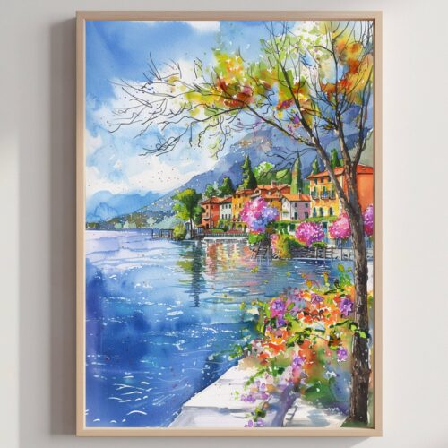 Menaggio Lake Como Italy Europe Watercolor: Travel Art Poster