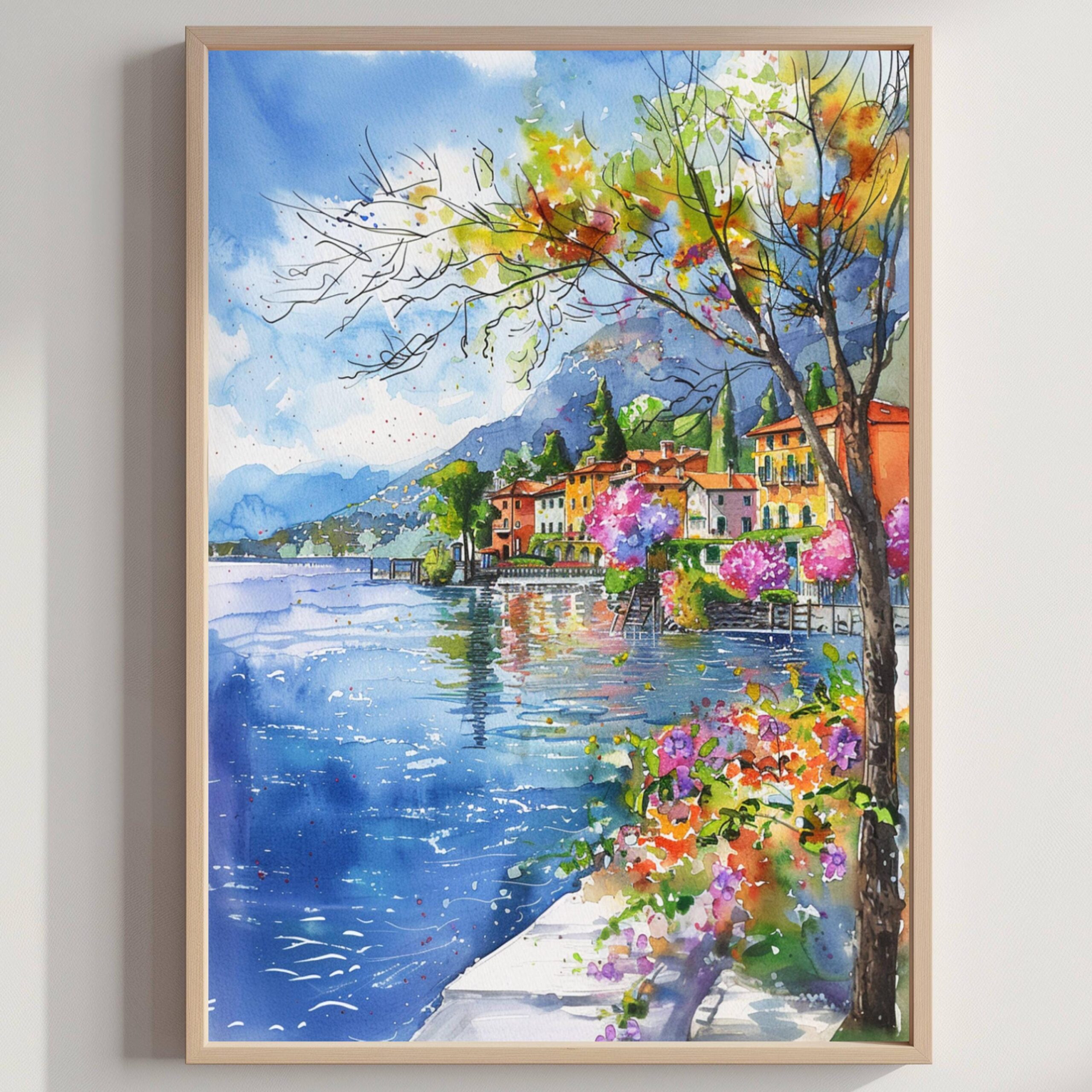 Menaggio Lake Como Italy Europe Watercolor: Travel Art Poster