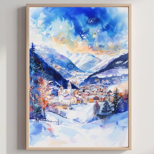 Bormio Ski Resort Italy Europe Watercolor: Travel Art Poster