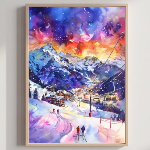 Monterosa Ski Resort Italy Europe Watercolor: Travel Art Poster