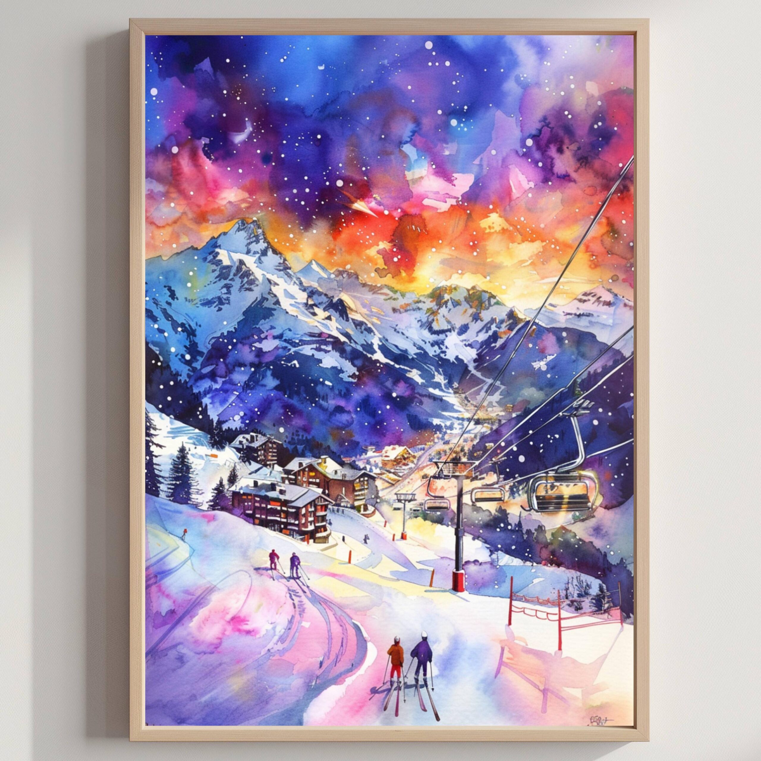 Monterosa Ski Resort Italy Europe Watercolor: Travel Art Poster