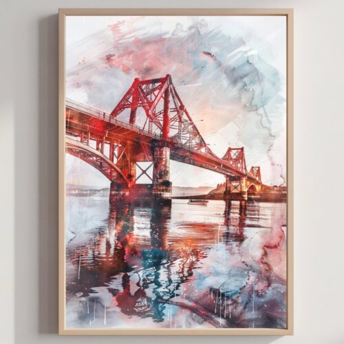 The Forth Bridge Scotland Watercolor Print: Europe Travel Art Poster
