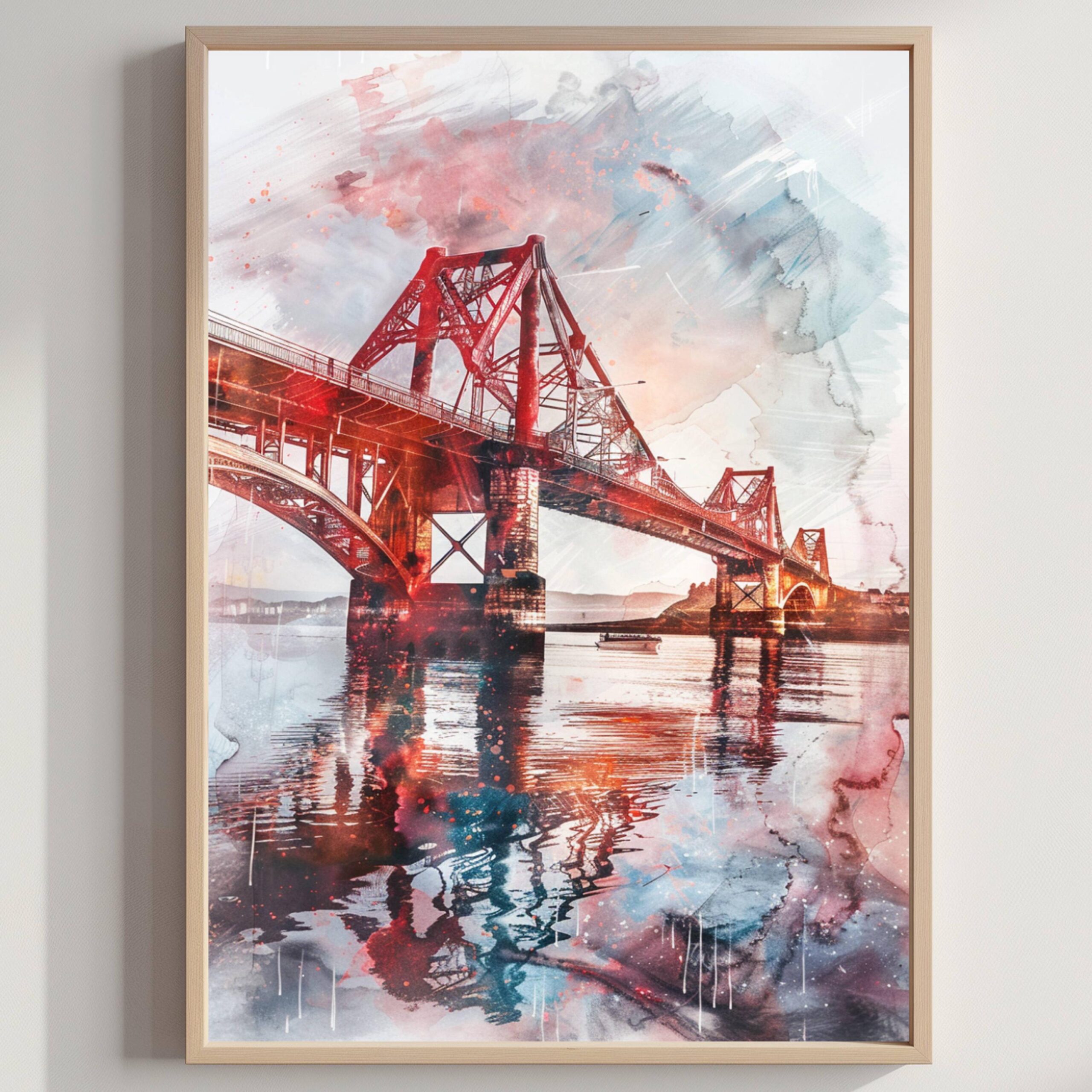 The Forth Bridge Scotland Watercolor Print: Europe Travel Art Poster
