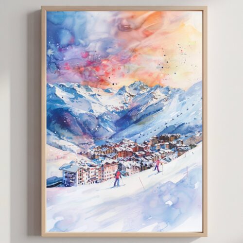 Tignes Ski Resort France Europe Watercolor: Travel Art Poster