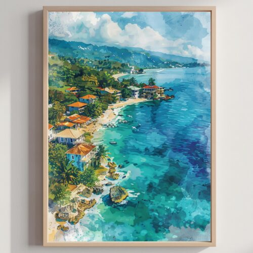 Jamaica Caribbean Watercolor Print: Travel Art Poster