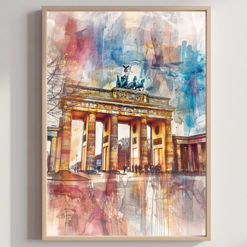 Berlin Brandenburg Gate Germany Watercolor: Travel Art Poster