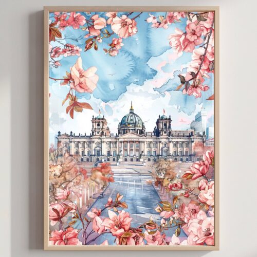 Reichstag Building Berlin Germany Watercolor: Travel Art Poster